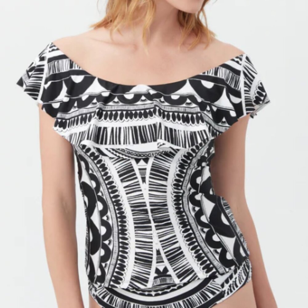 TRINA TURK SWIM Hula Off The Shoulder Ruffle Tankini Swim Top Sz 6 NWT